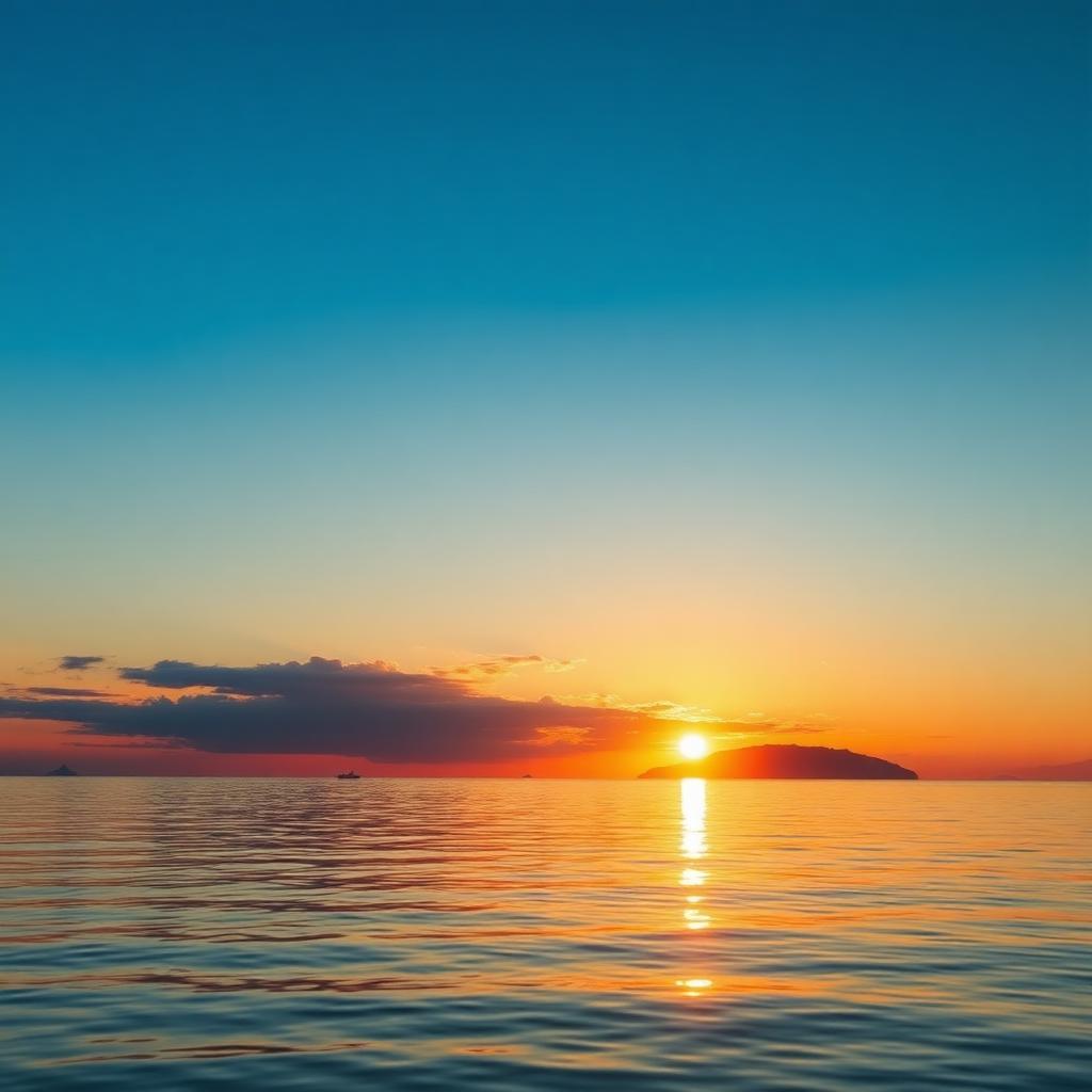 Soft golden sunset over the calm Adriatic sea near Šibenik